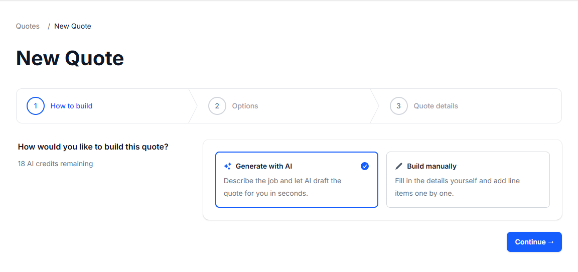 QuoteCrest quote builder interface showing drag-and-drop items and pricing